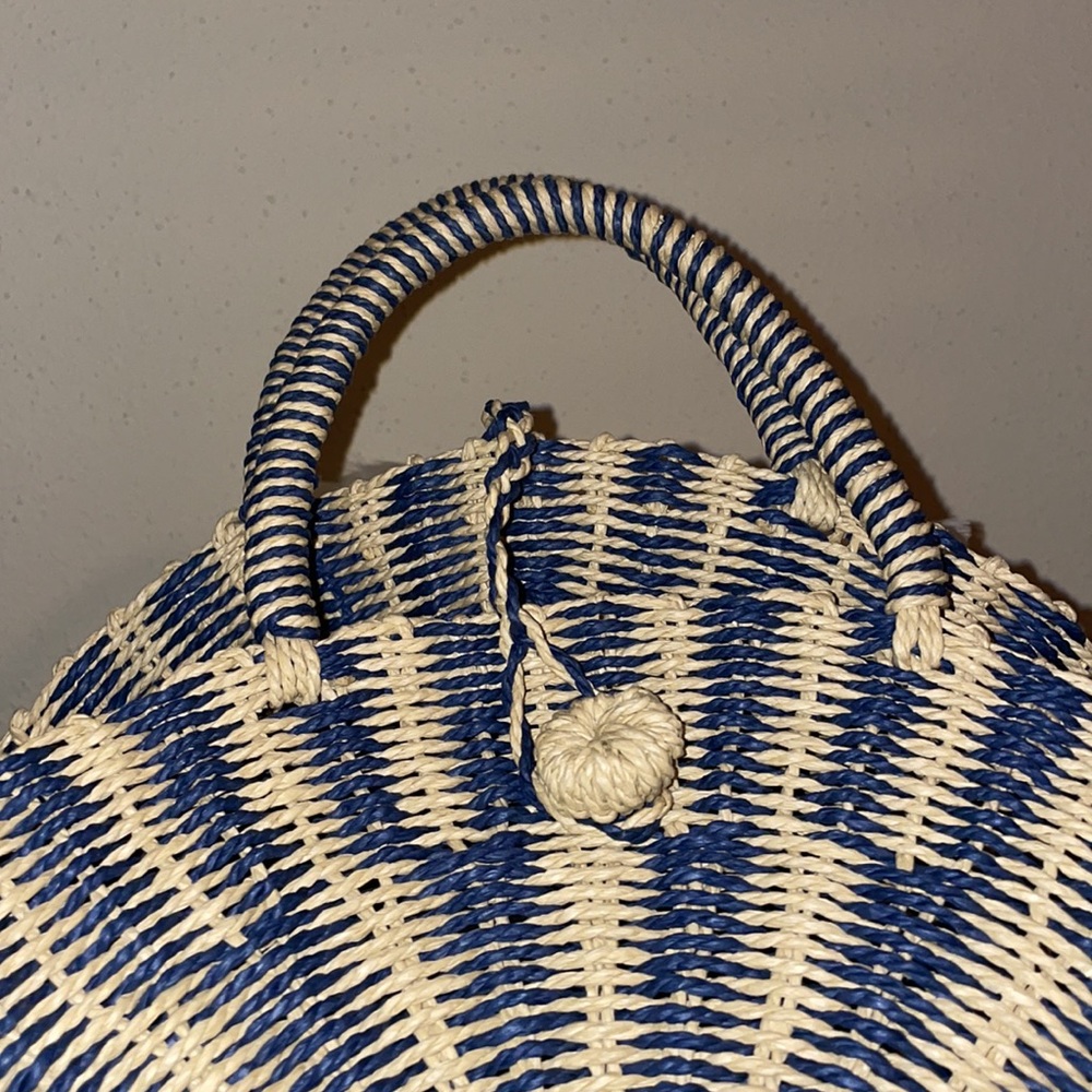 Lulus High Moon Navy Blue and Beige Woven Tote - Picture 3 of 9